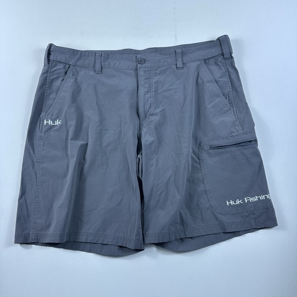 HUK Next Level‎ Shorts Cargo Mens 3XL Gray 7" Fishing Outdoor Adjustable Waste - Picture 1 of 6